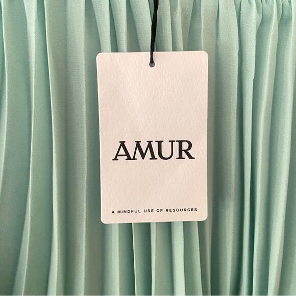 AMUR Arlette Dress in Soft Sage pleated midi sheer trapeze swing Revolve $598 6 - Picture 10 of 16